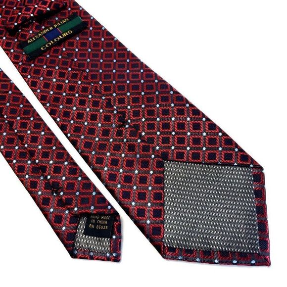 Alexander Julian Colours Red Pewter Geometric Polyester Tie - Picture 5 of 6